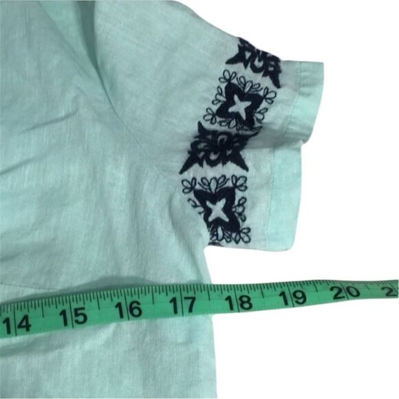 J.CREW BEACH BOHO PEASANT EMBROIDERED LINEN MINT GREEN‎ V-NECK TOP XXS - Picture 5 of 10